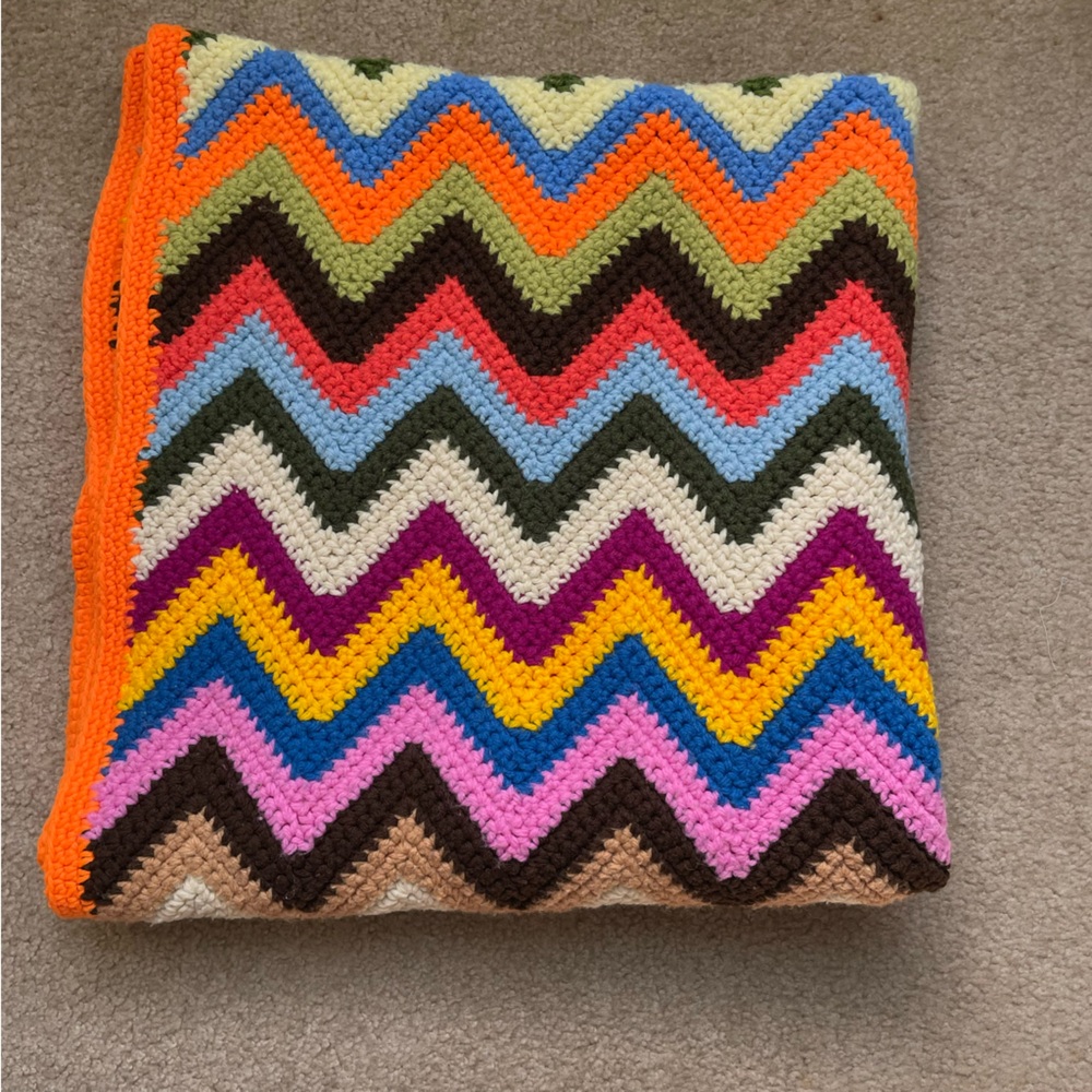 Handmade Crochet Lap Afghan - Baby Afghan - Multi Colored chevron - 5’x2.5’
